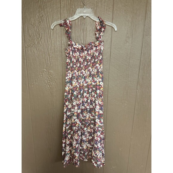 Natural Life Dress Women XS Red Floral Midi Smocked Ruffle Lightweight Summer - Picture 1 of 8
